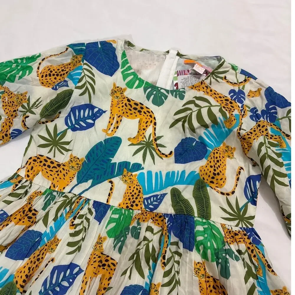 NWT Briton Court Girls 12 Tropical Leopard Cheetah Print Dress Vacation Tropical